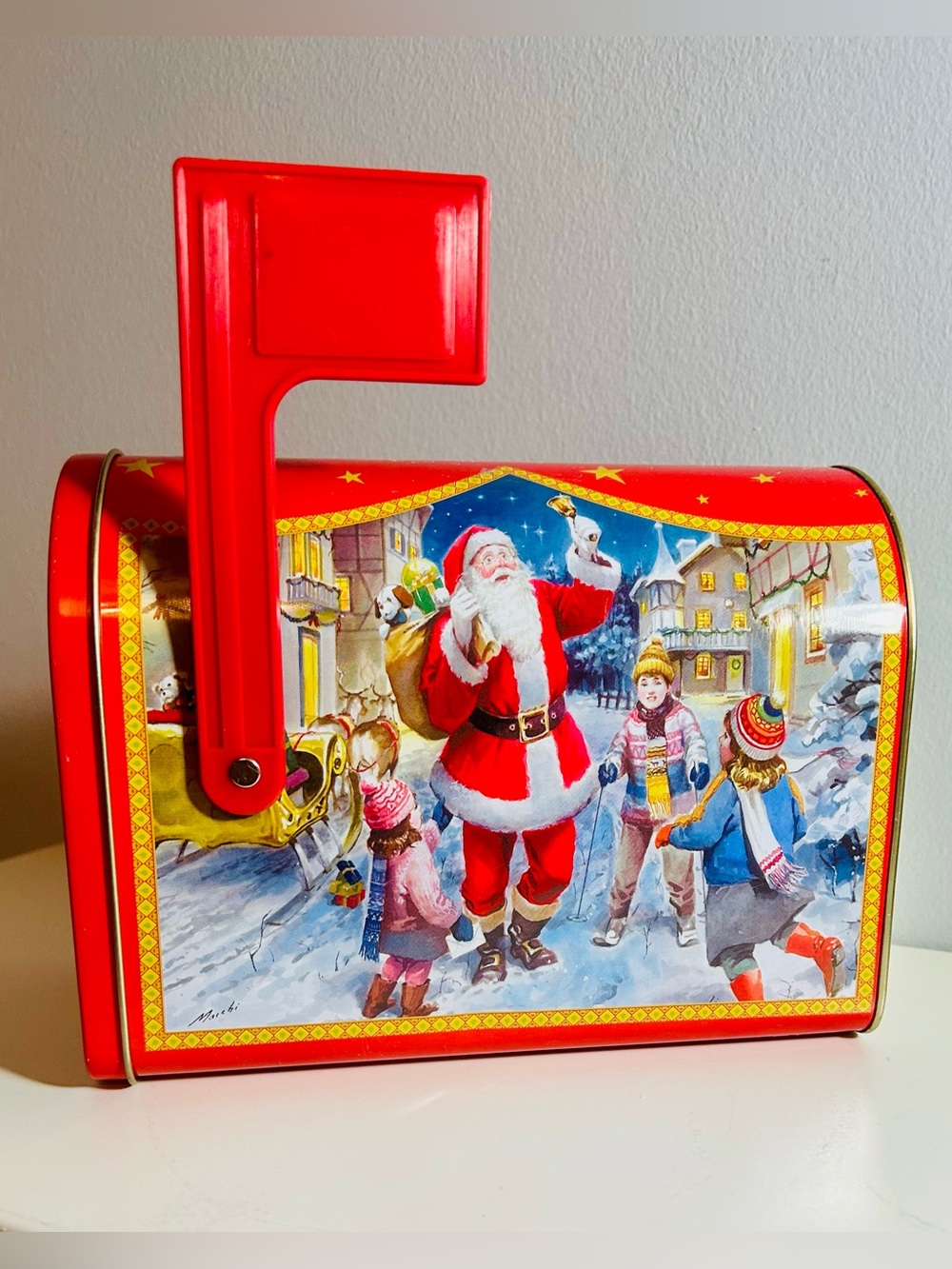 Retro Tin Box Co Christmas Mailbox Santa Art by Gilberto Marchi VTG 2008